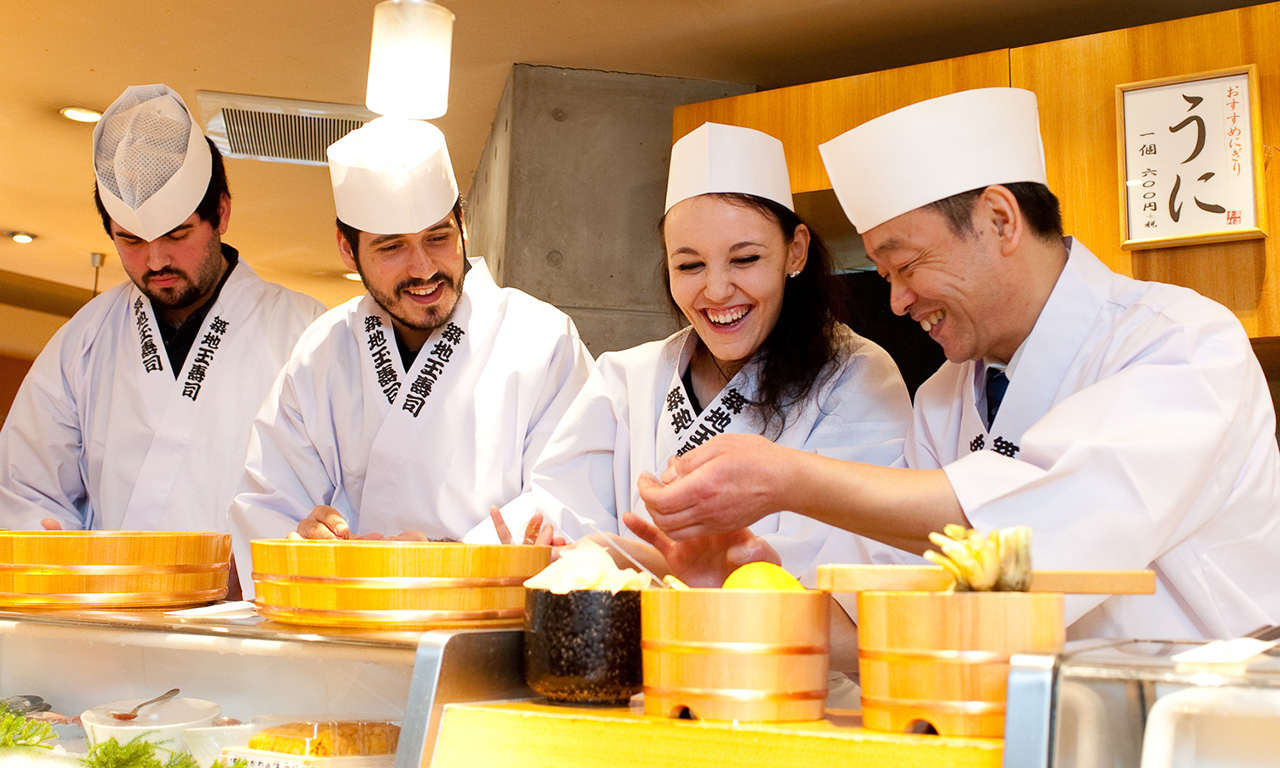 Team building making sushi - Tsukiji market area